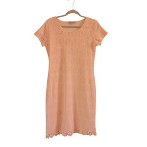 De Collection Peach Lace Overlay Sheath Lined Dress with Scalloped hem